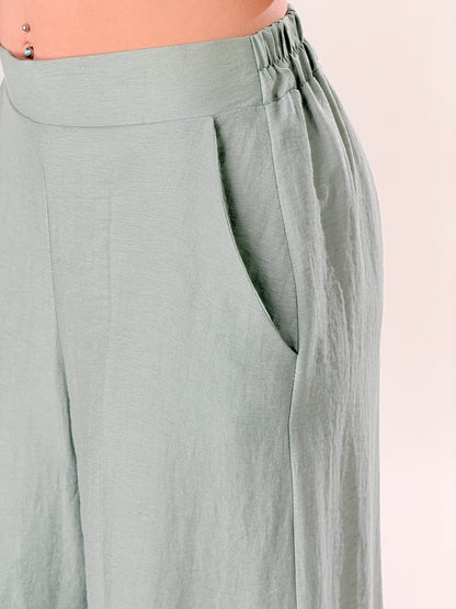 Pantalones anchos al tobillo mezcla de lino