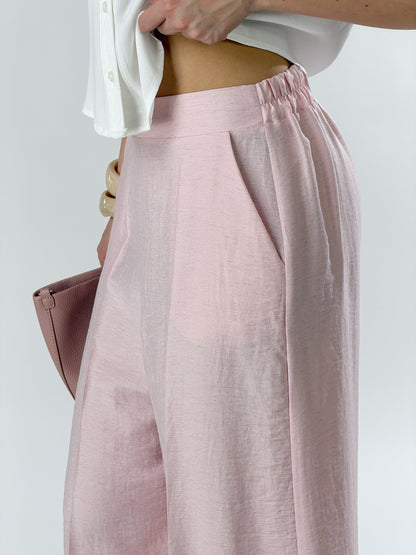 Pantalones anchos al tobillo mezcla de lino