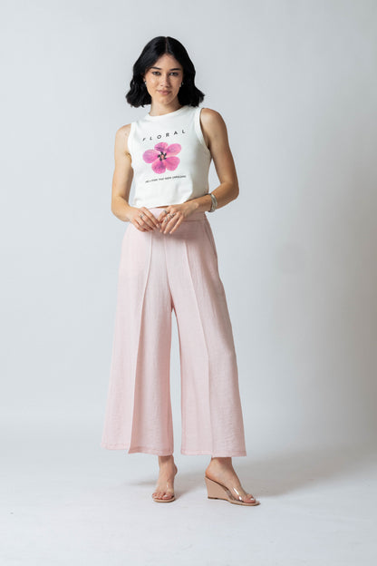 Pantalones anchos al tobillo mezcla de lino
