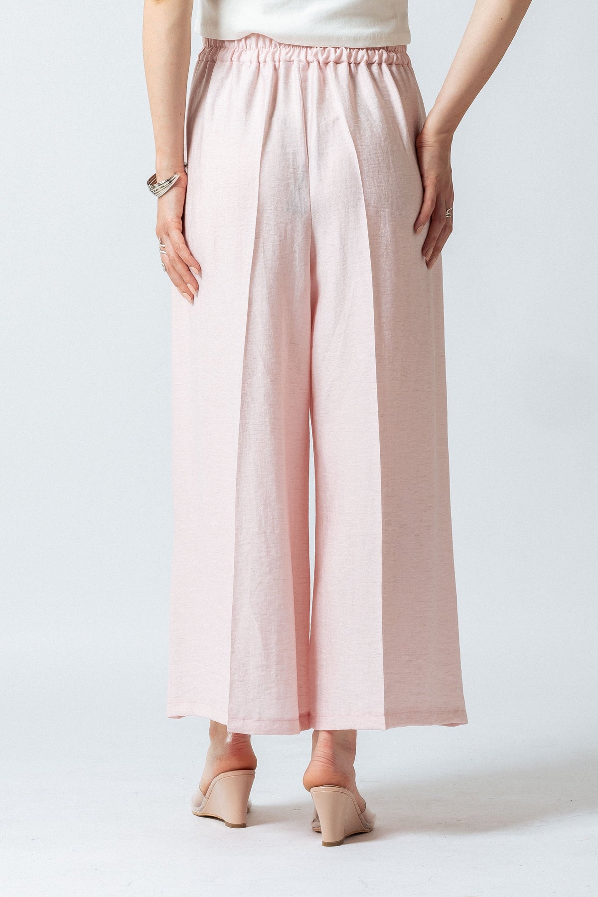 Pantalones anchos al tobillo mezcla de lino