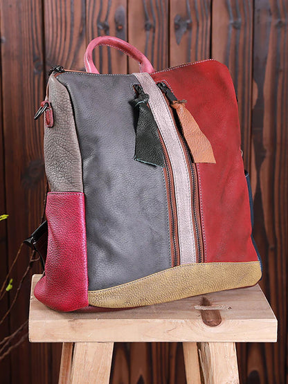 Mochila de cuero multicolor para mujer