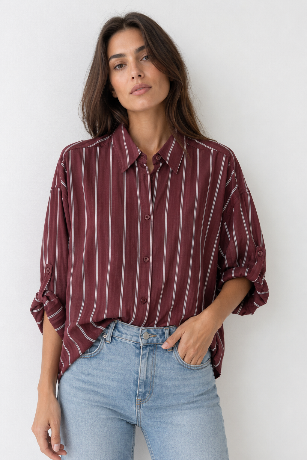Camisa oversize de rayas finas
