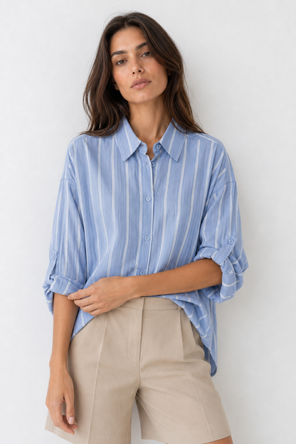 Camisa oversize de rayas finas