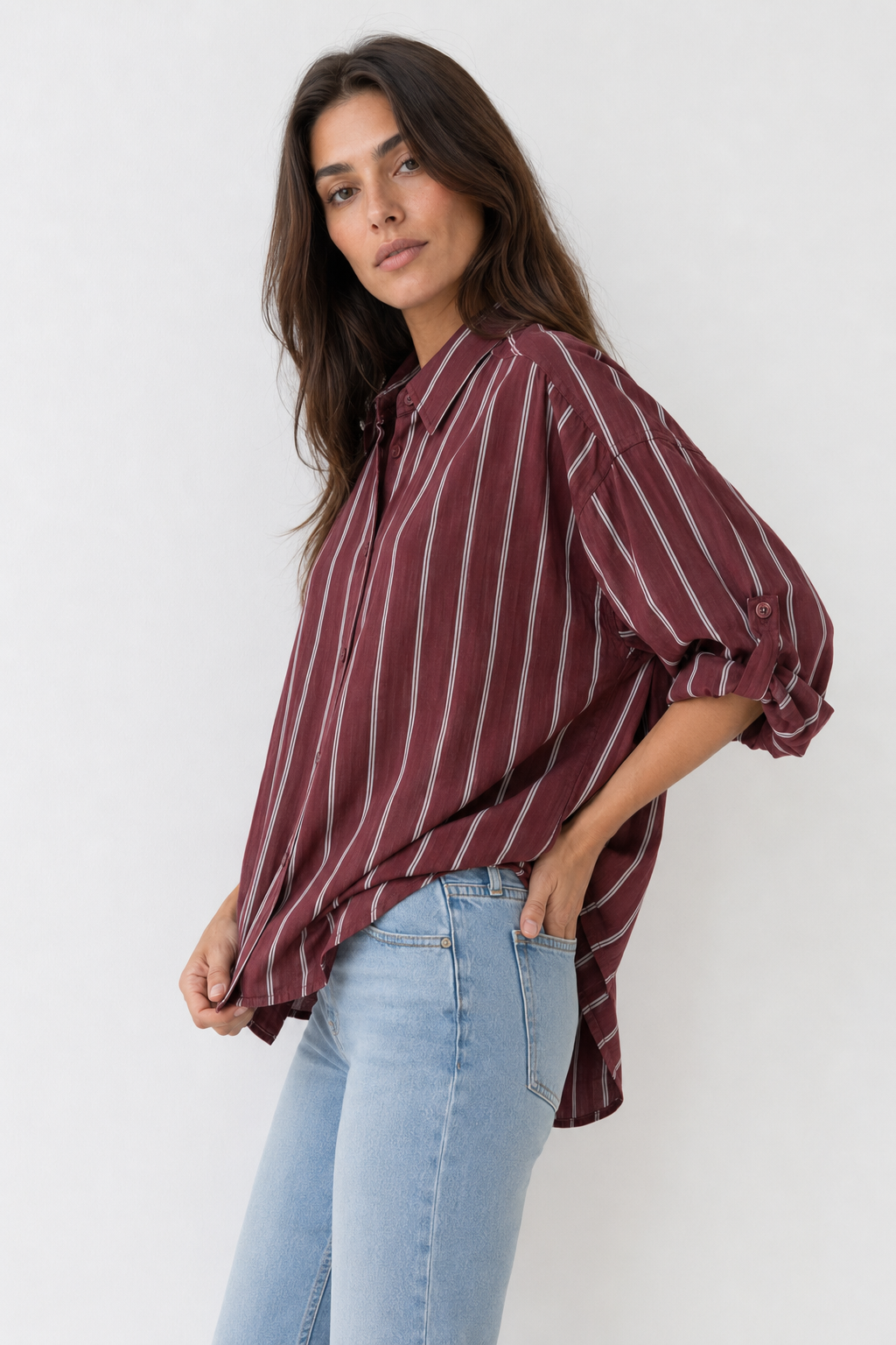 Camisa oversize de rayas finas