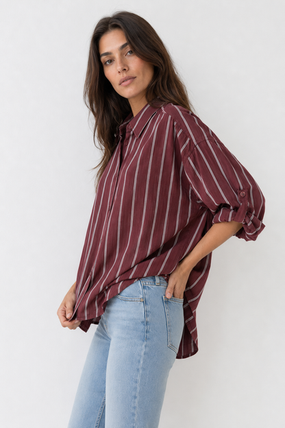 Camisa oversize de rayas finas