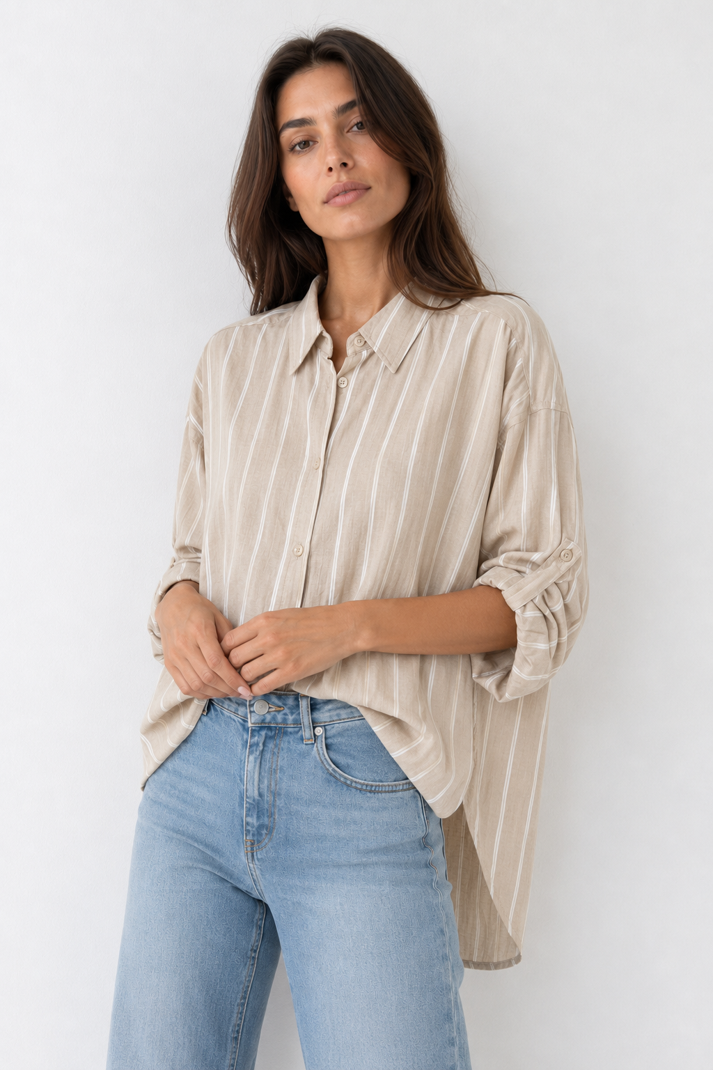 Camisa oversize de rayas finas