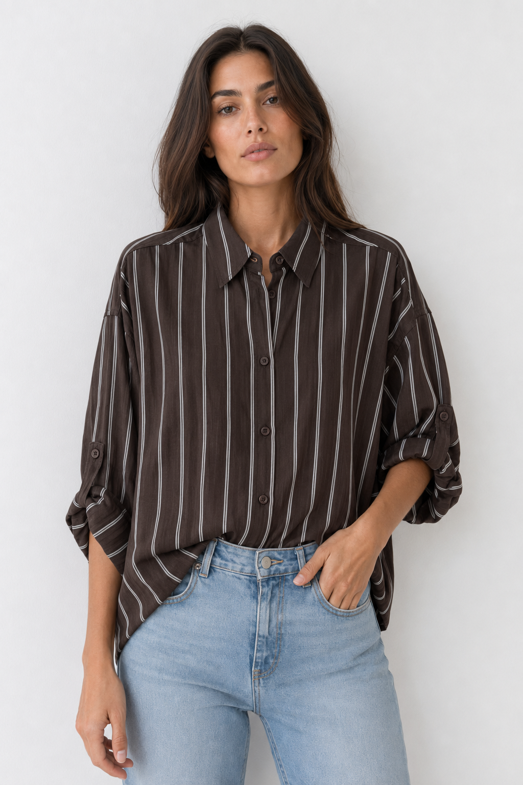 Camisa oversize de rayas finas