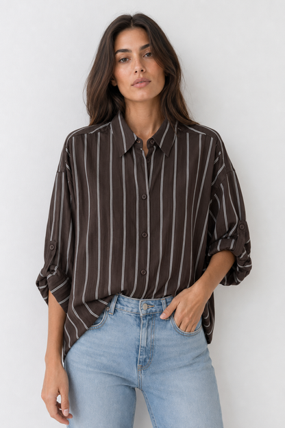 Camisa oversize de rayas finas