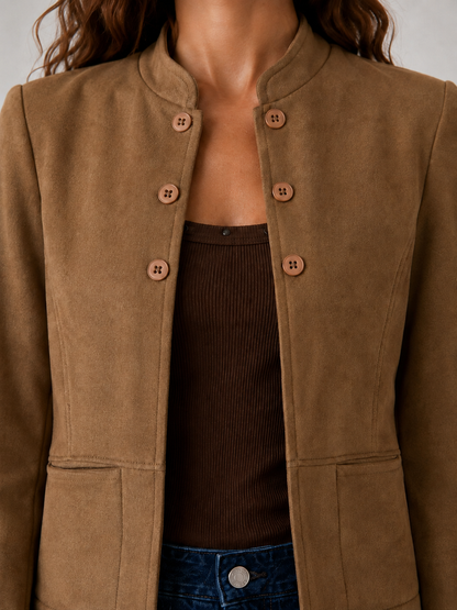 Chaqueta efecto ante con cuello coreano