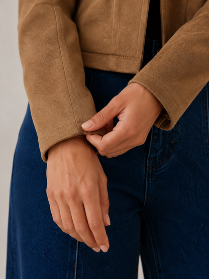 Chaqueta efecto ante con cuello coreano