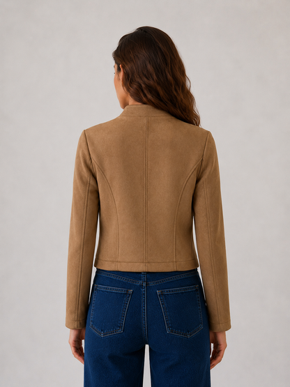 Chaqueta efecto ante con cuello coreano