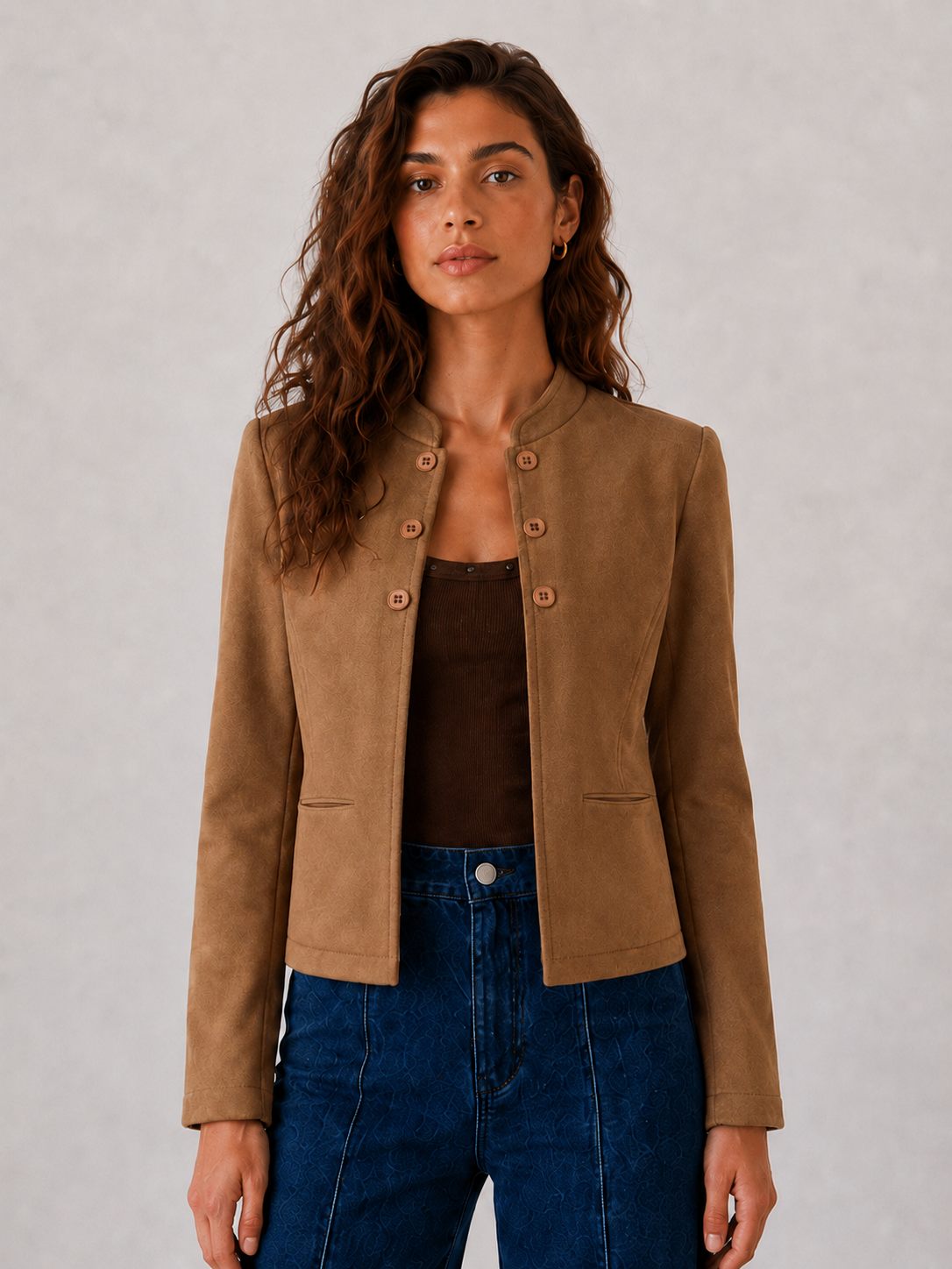 Chaqueta efecto ante con cuello coreano