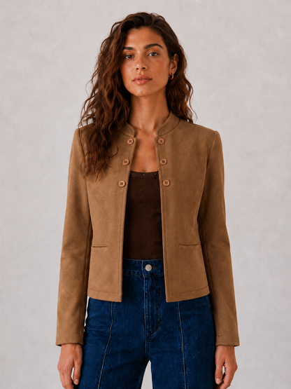 Chaqueta efecto ante con cuello coreano