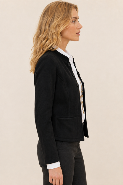 Chaqueta efecto ante con cuello coreano