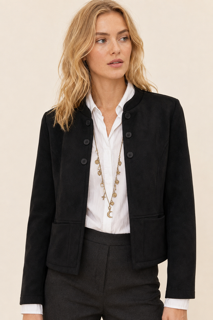 Chaqueta efecto ante con cuello coreano