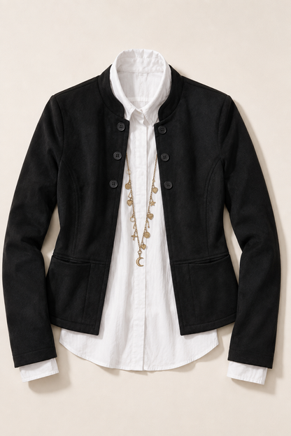 Chaqueta efecto ante con cuello coreano