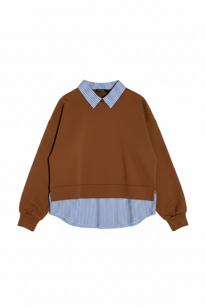 Jersey con inserto de camisa a rayas
