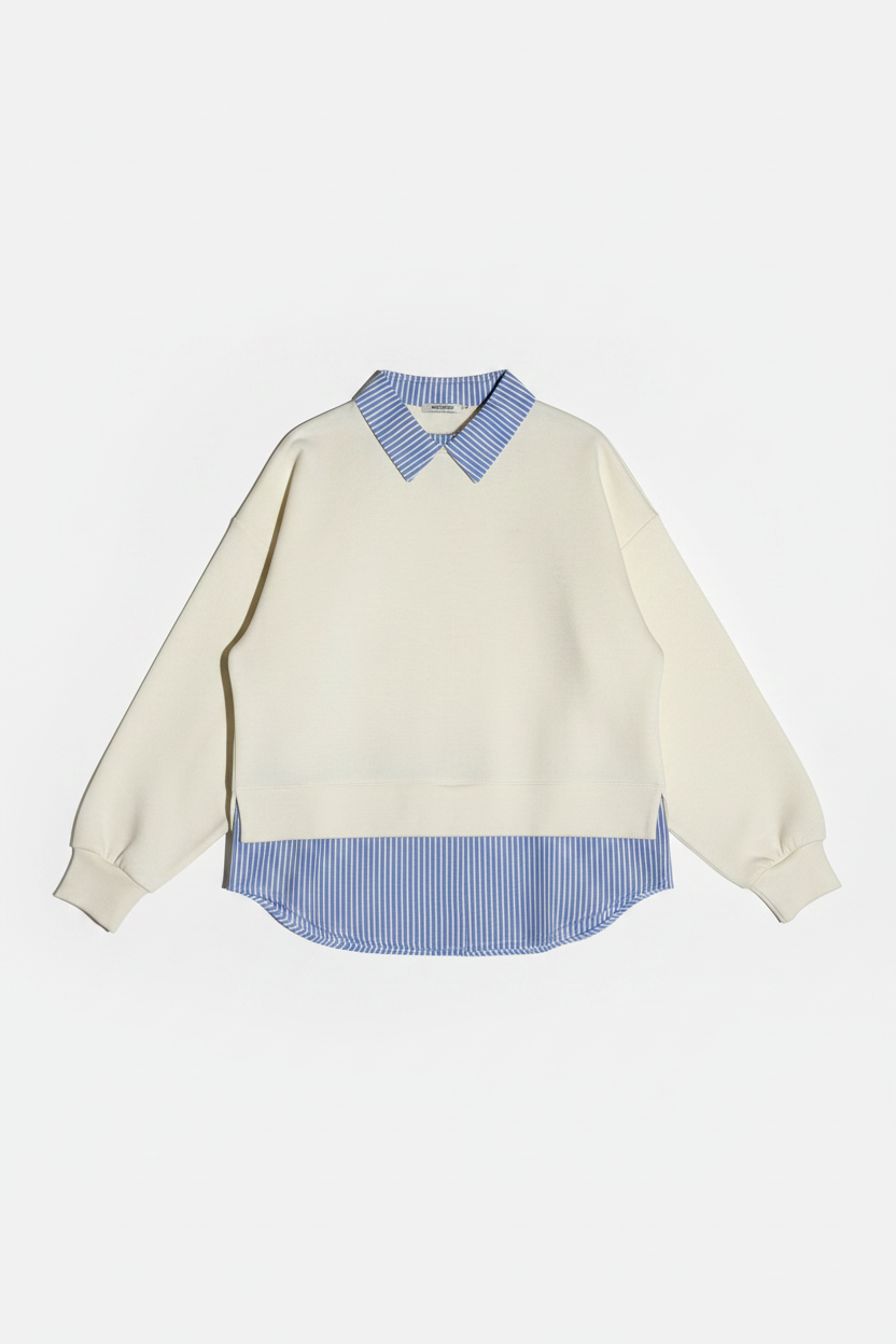 Jersey con inserto de camisa a rayas