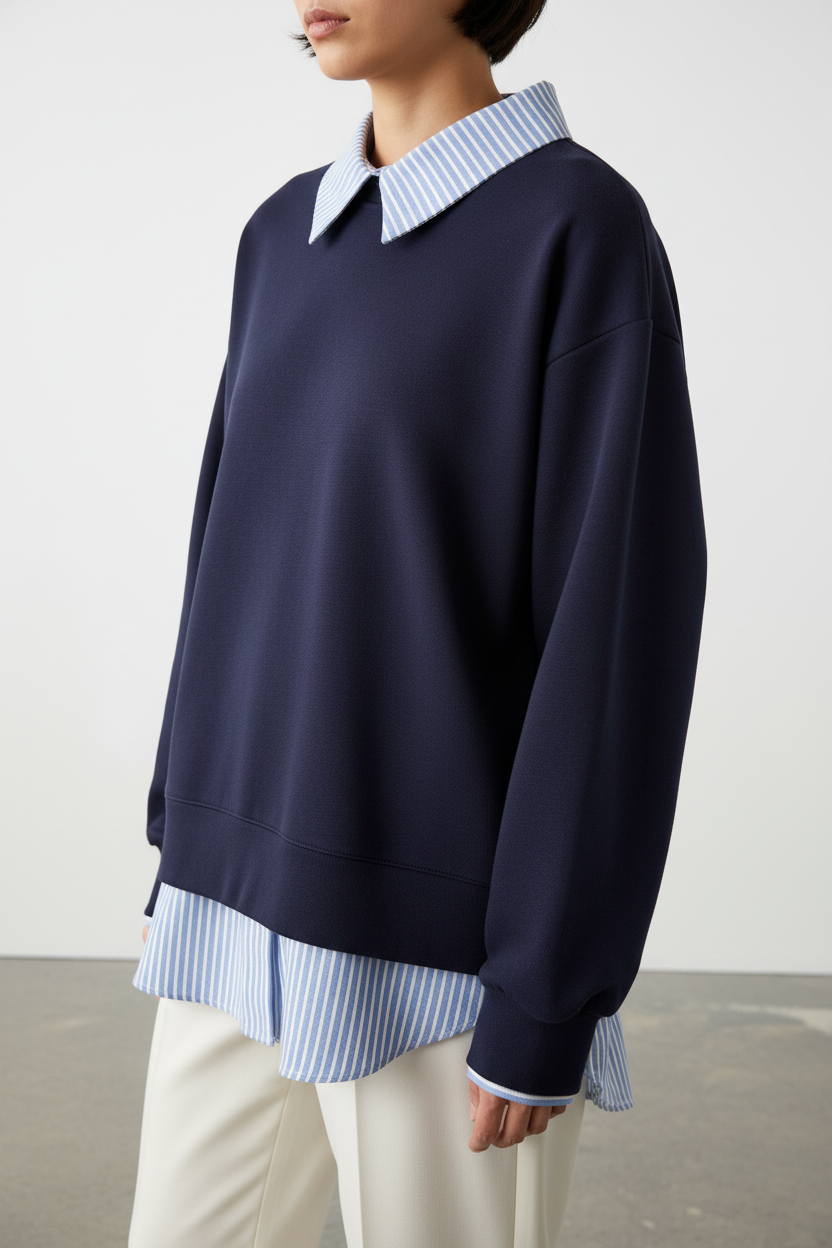 Jersey con inserto de camisa a rayas