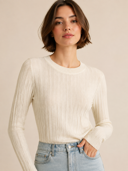 Jersey de cuello redondo con hilo lúrex