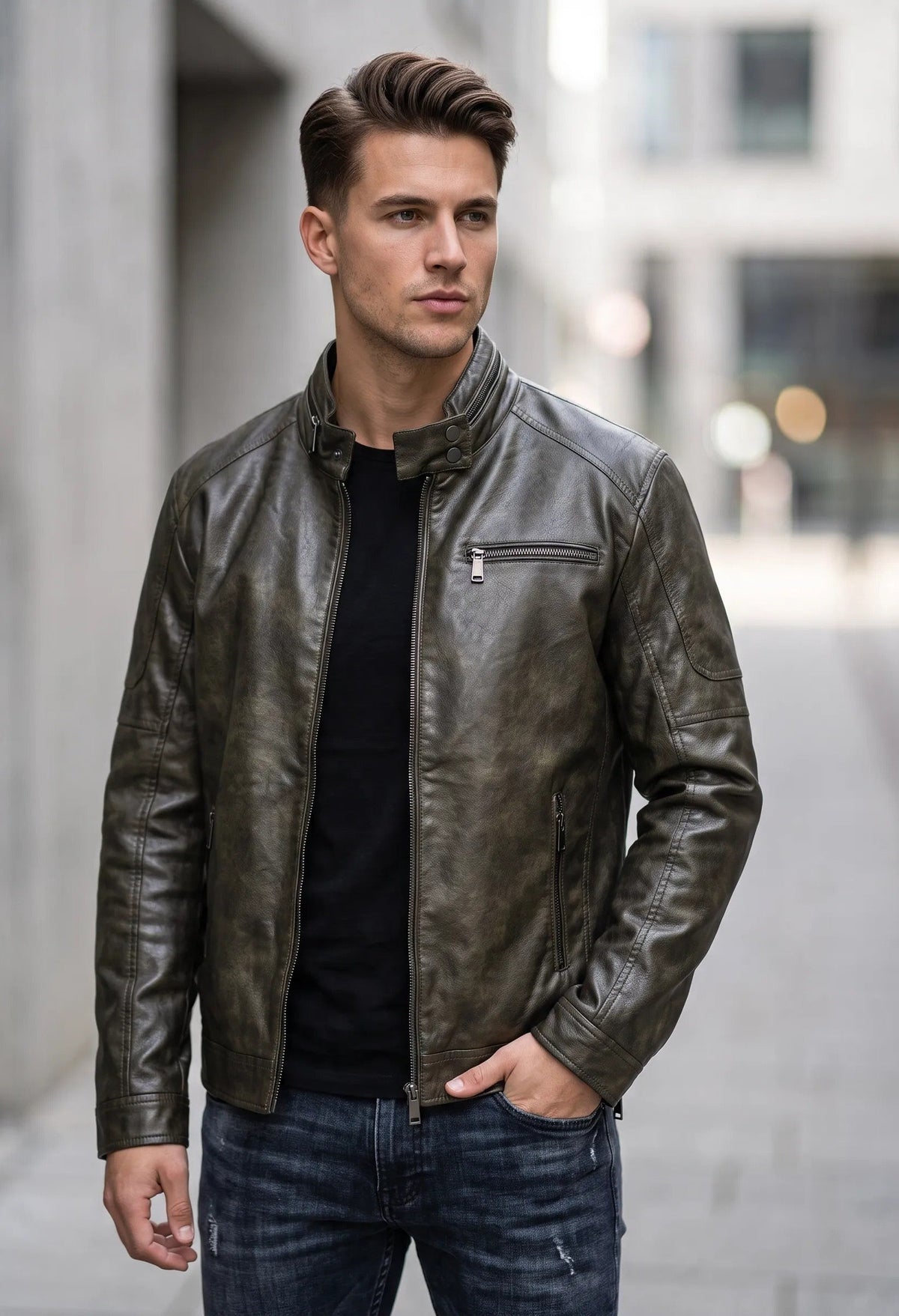 Cazadora biker efecto piel