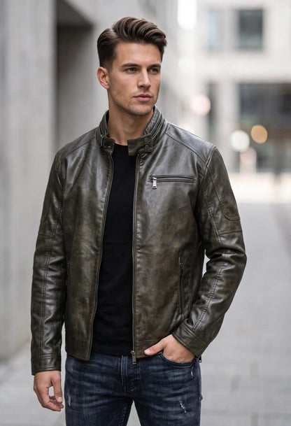 Cazadora biker efecto piel
