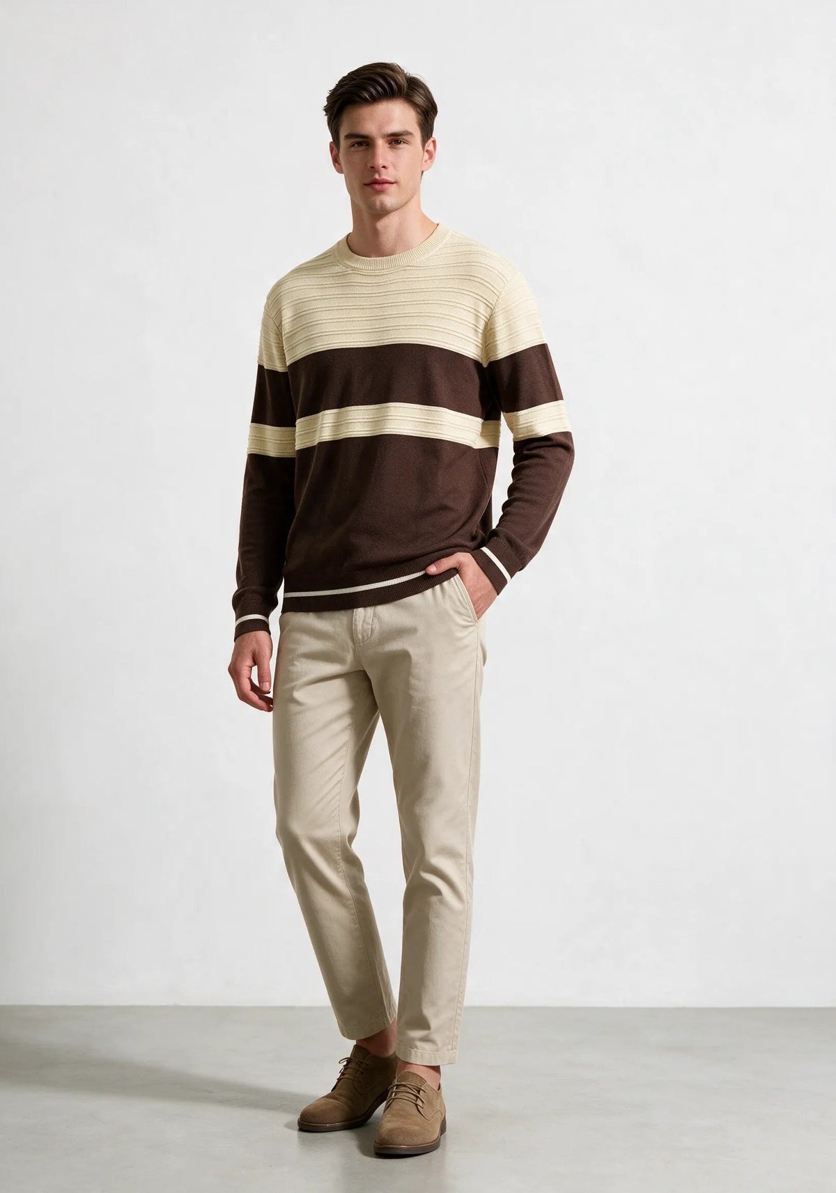 Jersey de cuello redondo estructurado a franjas