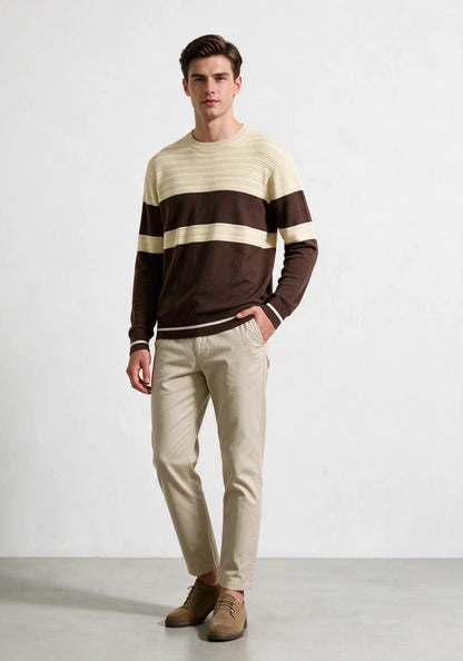 Jersey de cuello redondo estructurado a franjas