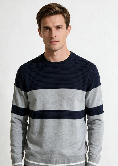 Jersey de cuello redondo estructurado a franjas