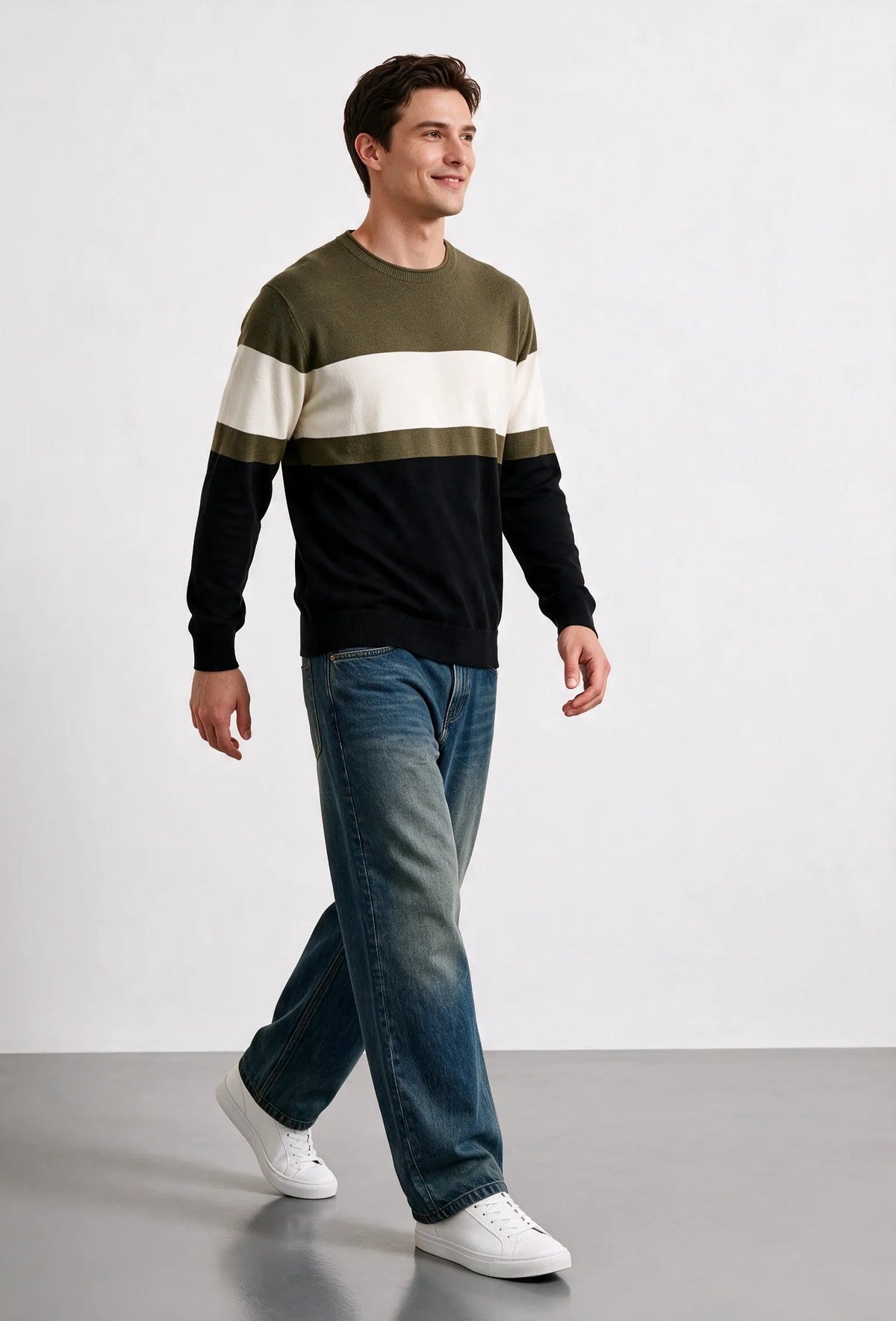 Jersey de cuello redondo a franjas irregulares