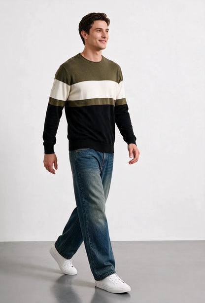 Jersey de cuello redondo a franjas irregulares