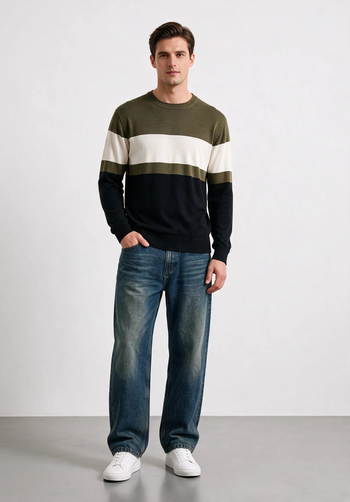 Jersey de cuello redondo a franjas irregulares