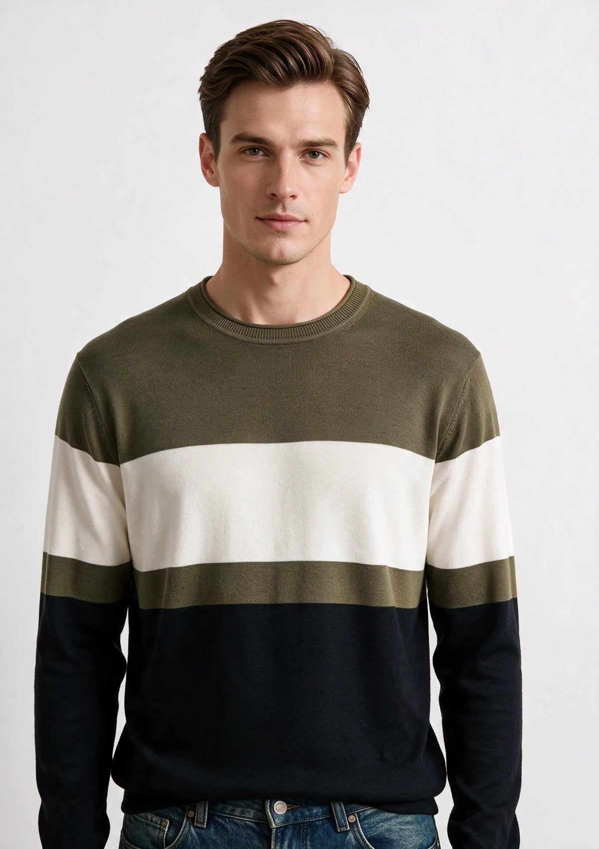 Jersey de cuello redondo a franjas irregulares