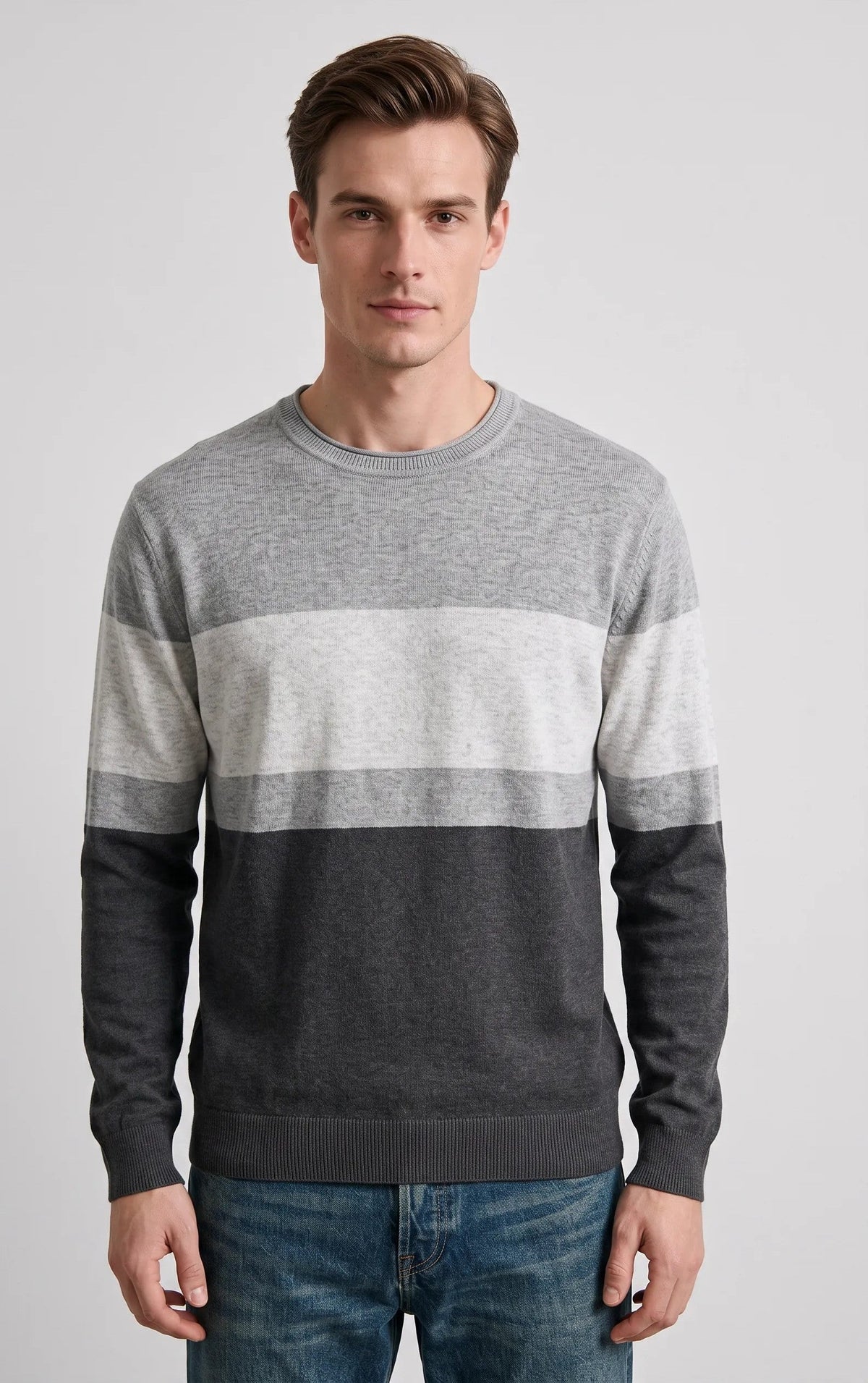 Jersey de cuello redondo a franjas irregulares