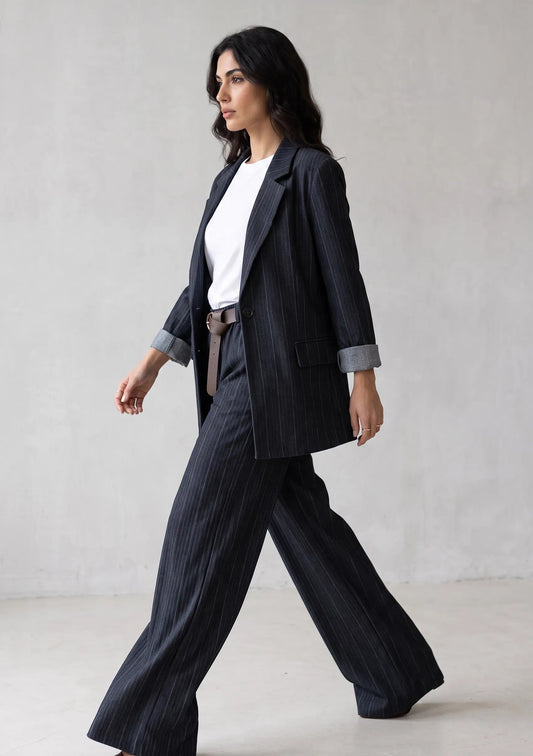 Chaqueta efecto denim con raya diplomática