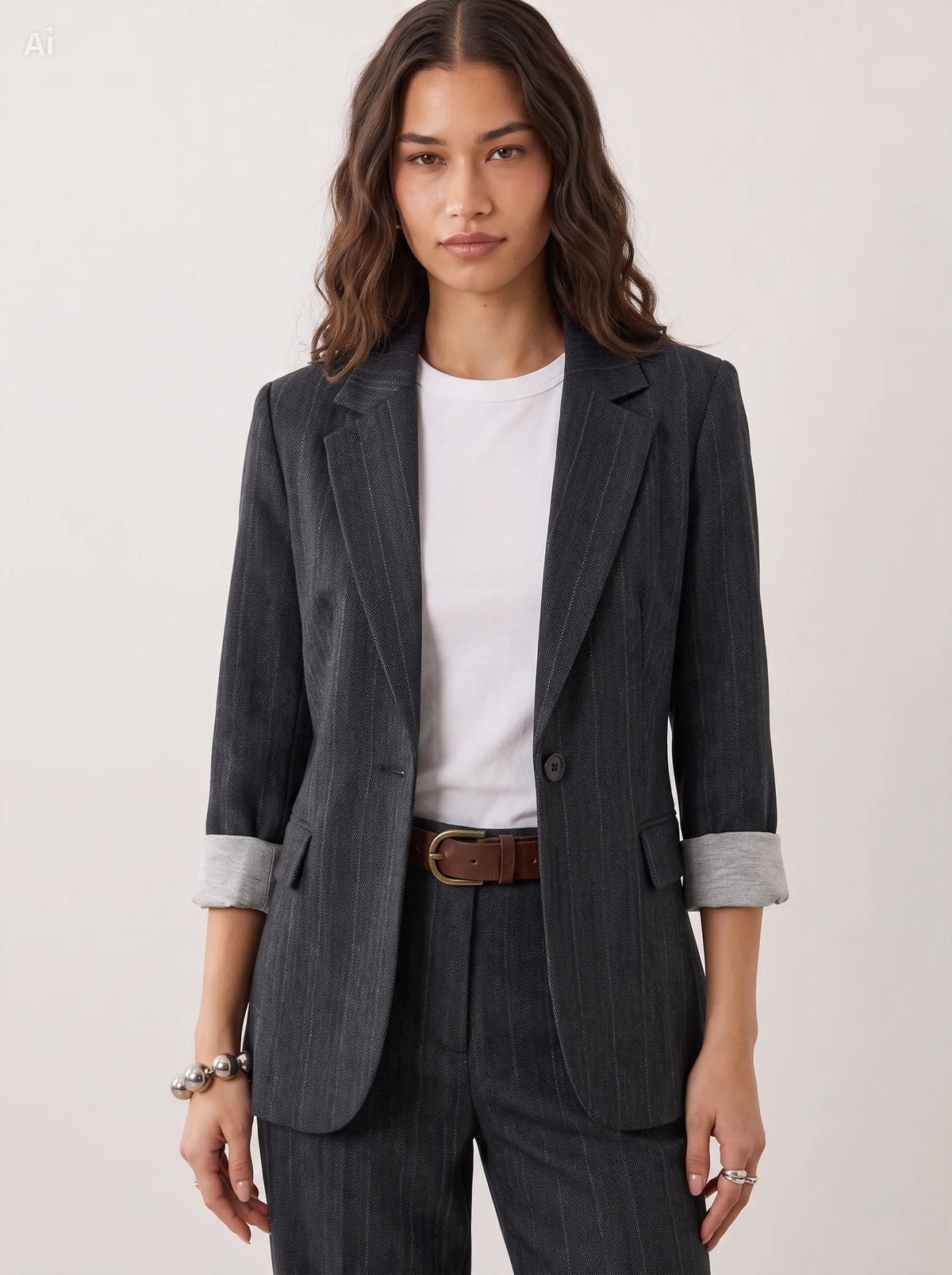Chaqueta efecto denim con raya diplomática