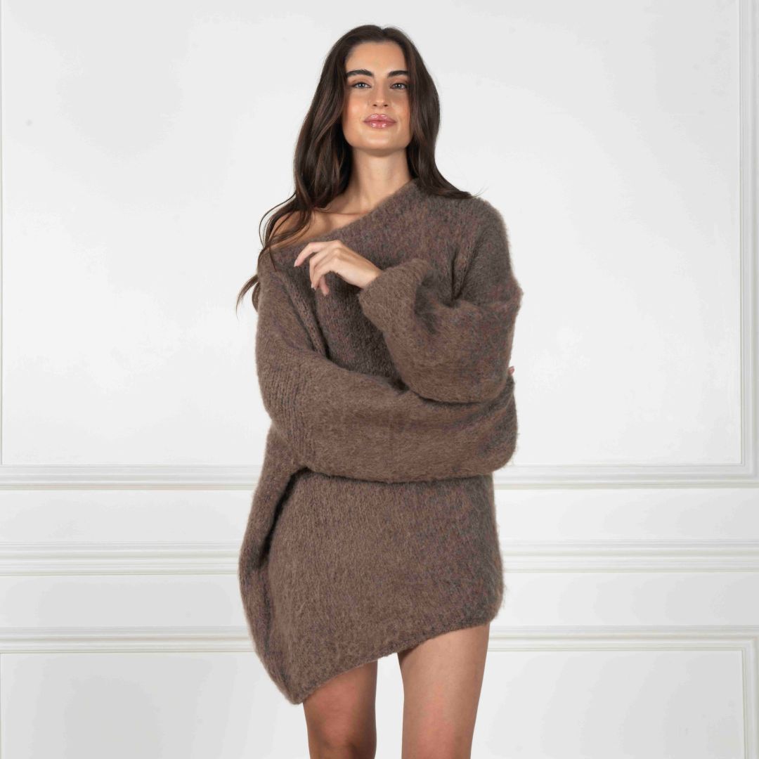 Vestido Jersey Ultra Suave con Hombros Descubiertos
