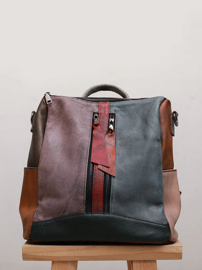 Mochila de cuero multicolor para mujer