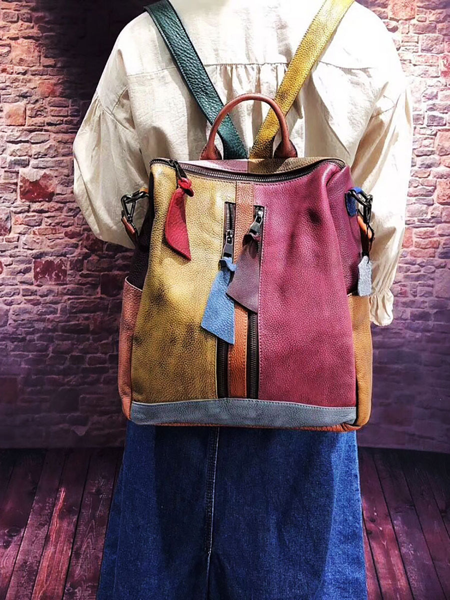 Mochila de cuero multicolor para mujer