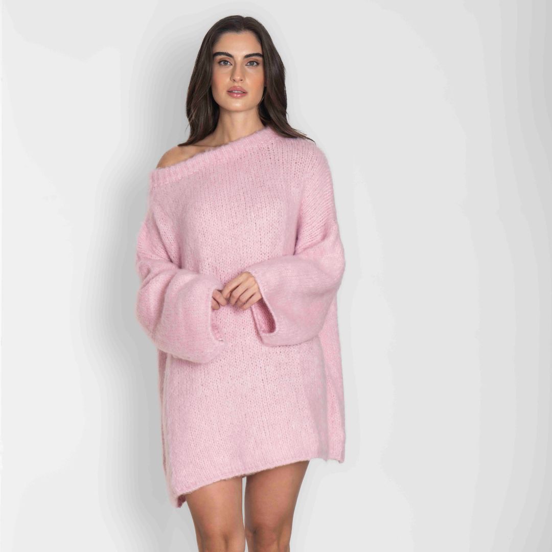 Vestido Jersey Ultra Suave con Hombros Descubiertos