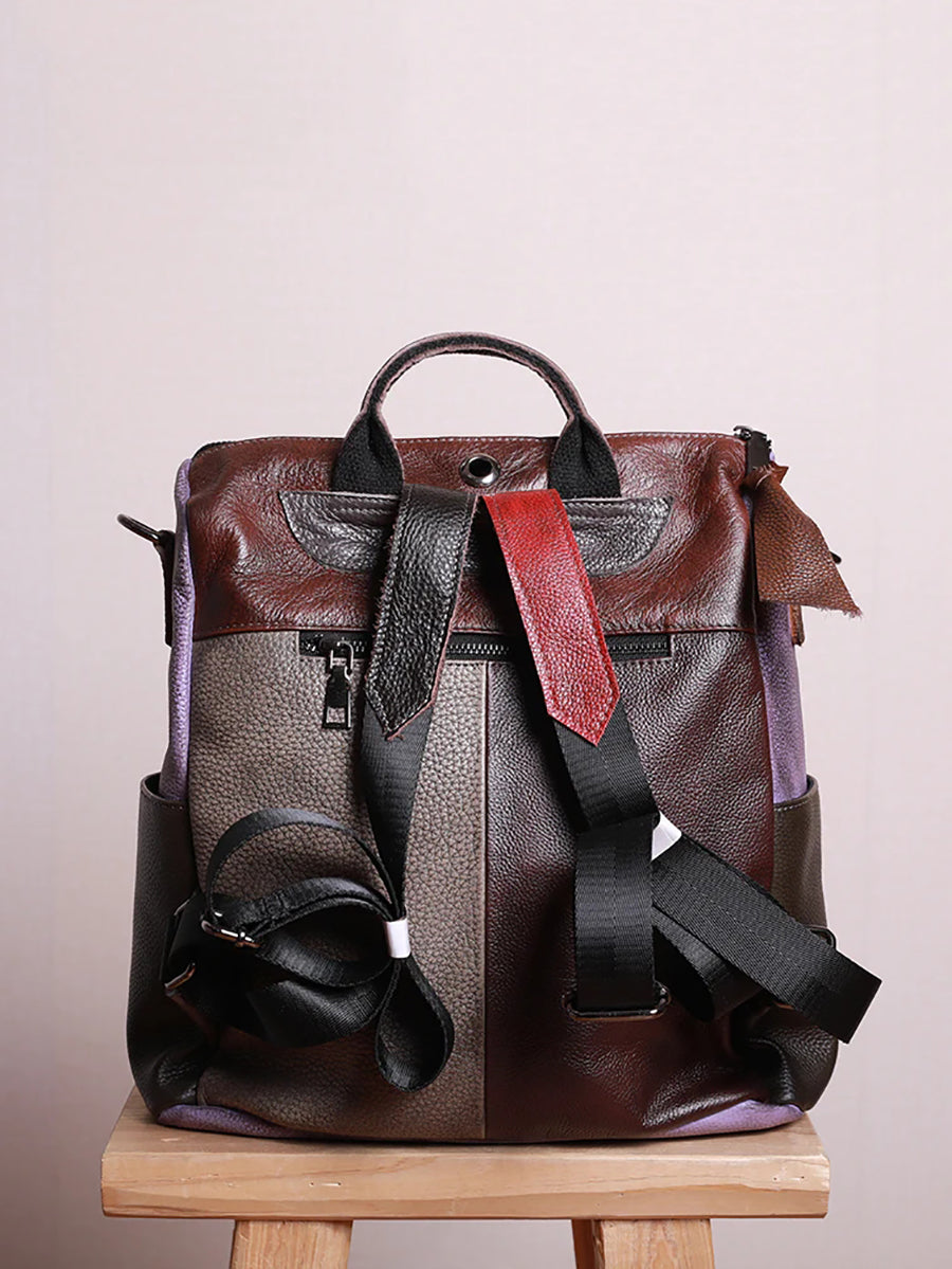 Mochila de cuero multicolor para mujer