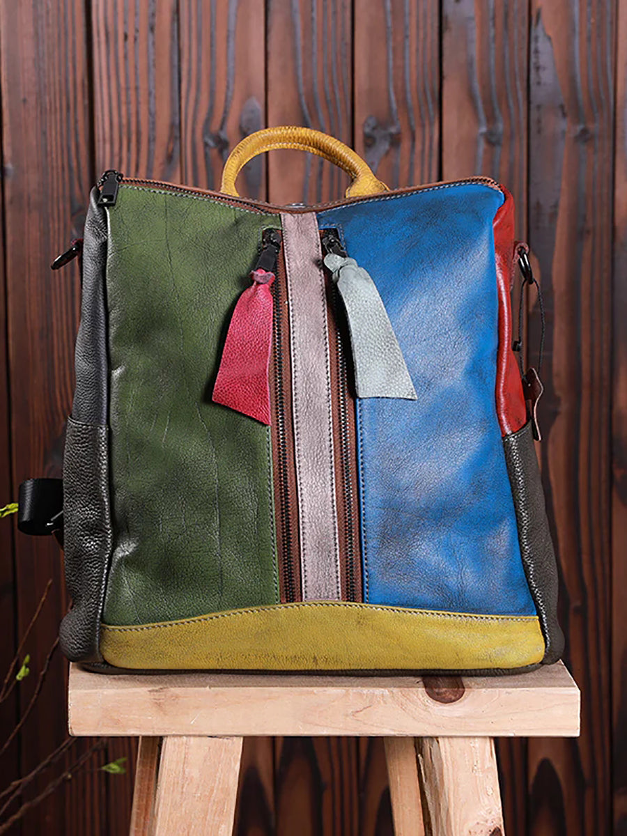 Mochila de cuero multicolor para mujer