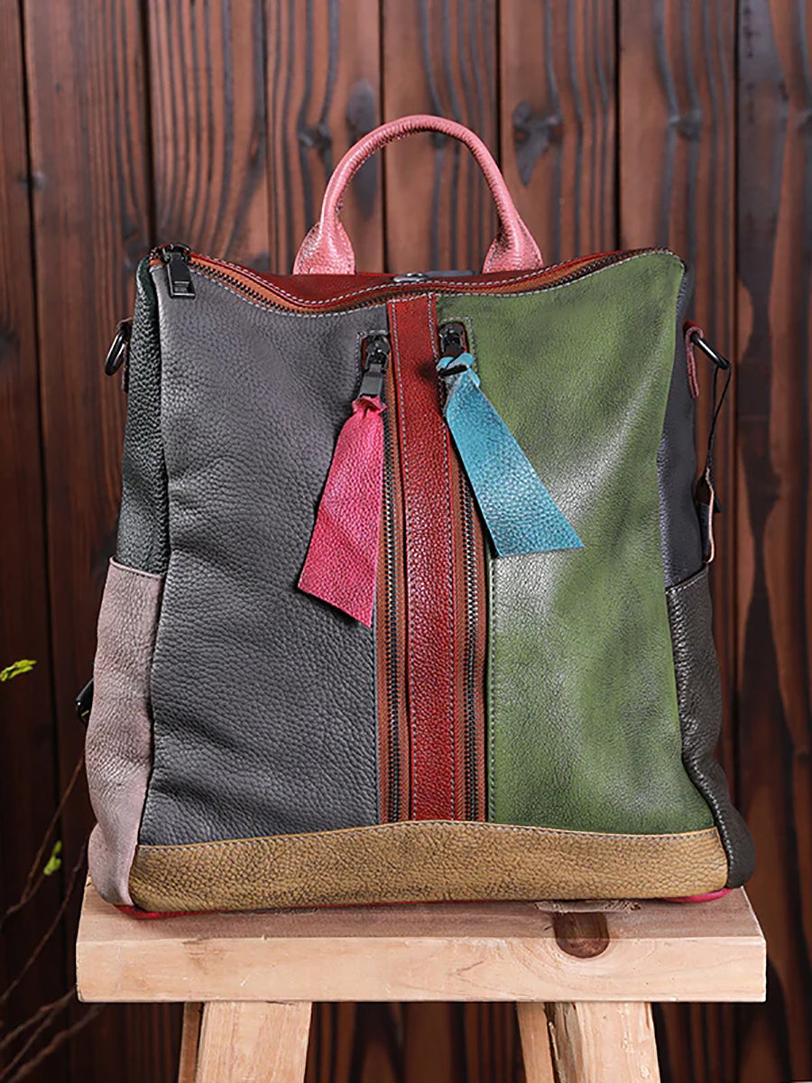 Mochila de cuero multicolor para mujer
