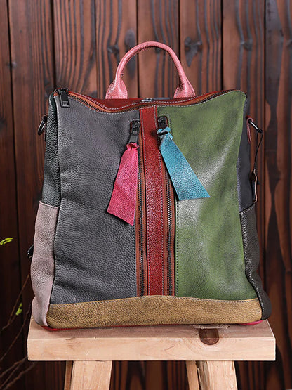 Mochila de cuero multicolor para mujer