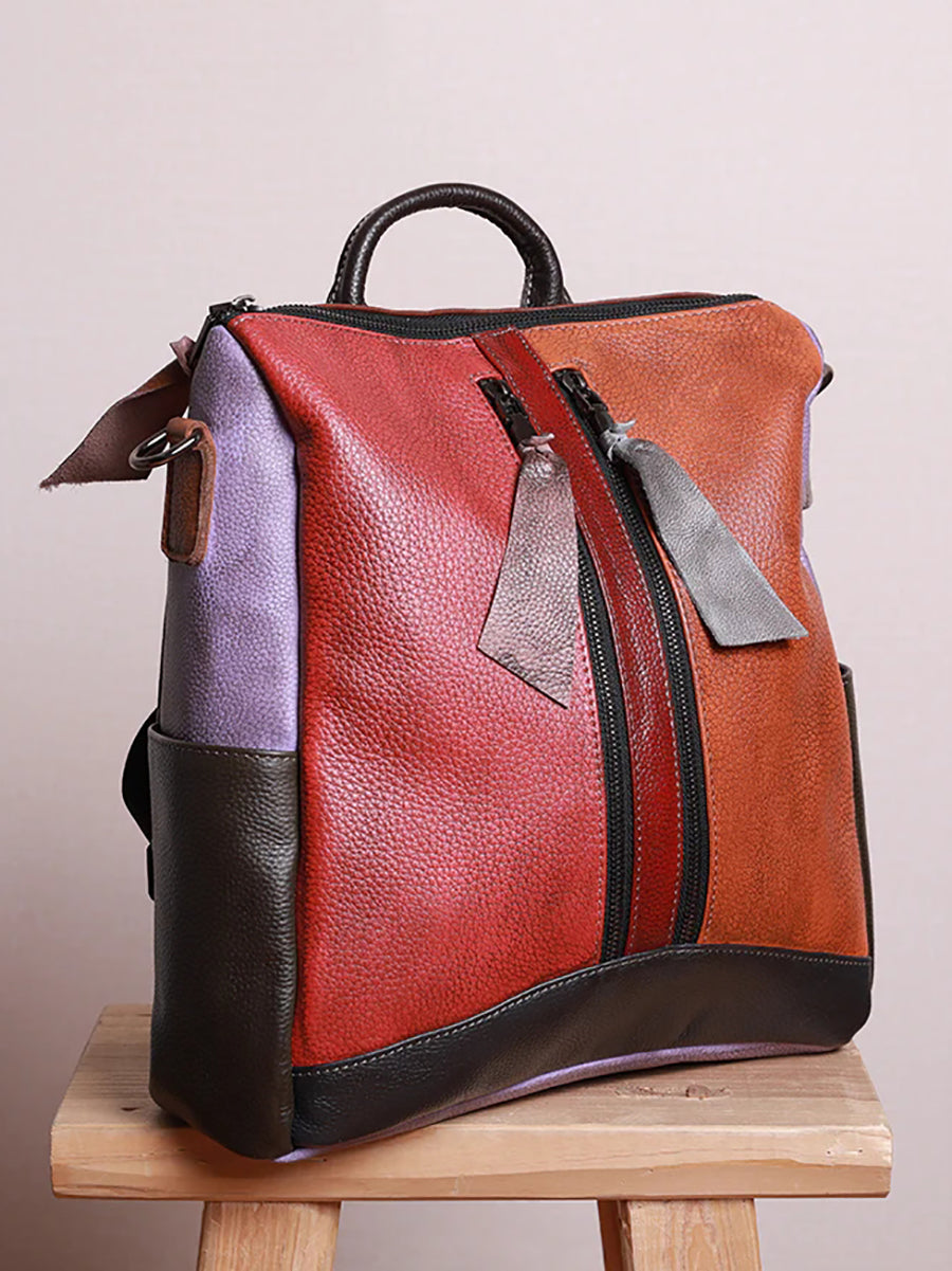 Mochila de cuero multicolor para mujer
