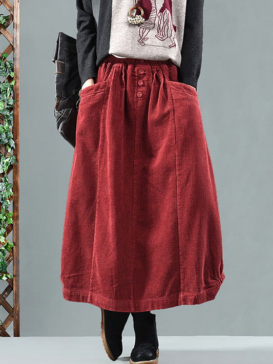 Falda midi de pana con cintura elástica en color rojo