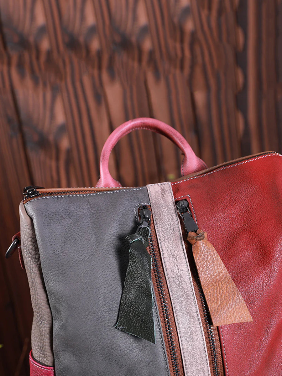 Mochila de cuero multicolor para mujer