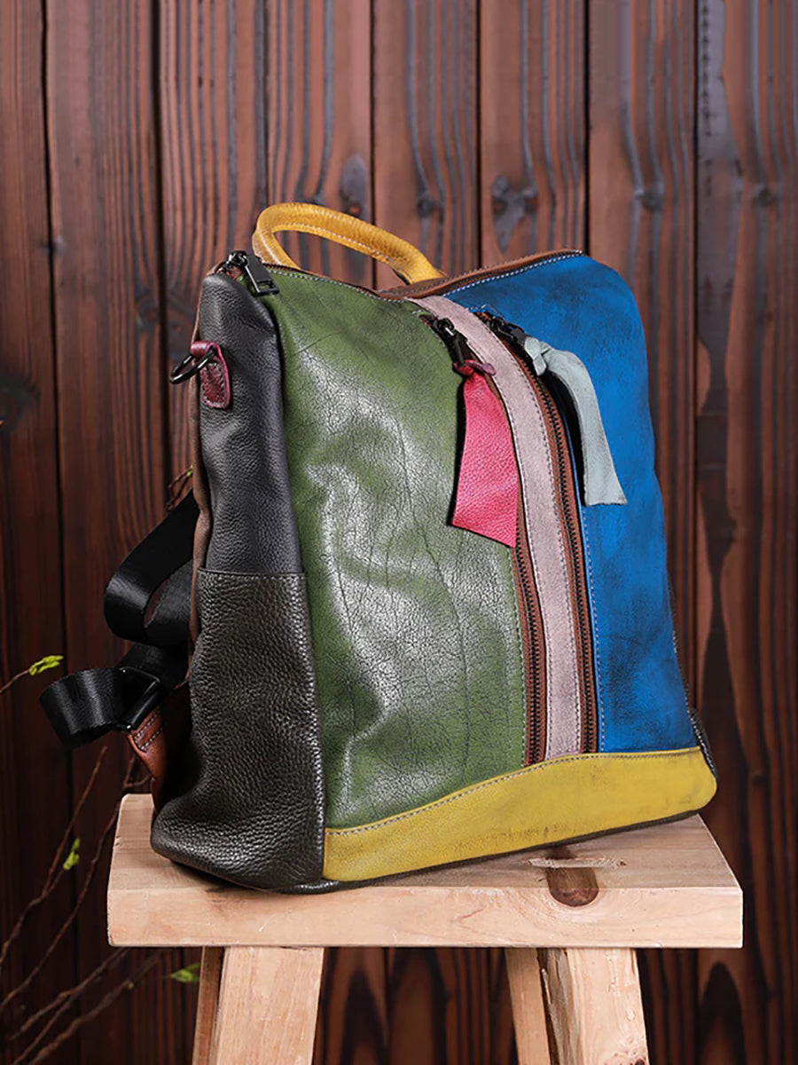 Mochila de cuero multicolor para mujer