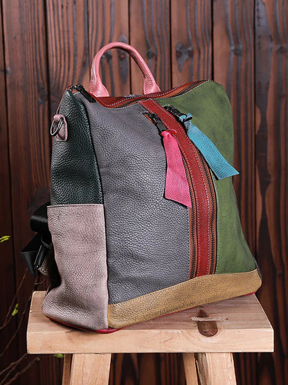 Mochila de cuero multicolor para mujer