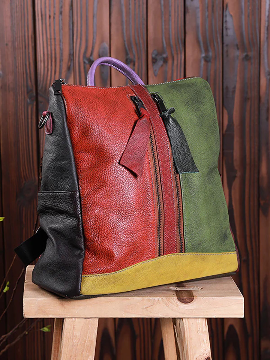 Mochila de cuero multicolor para mujer